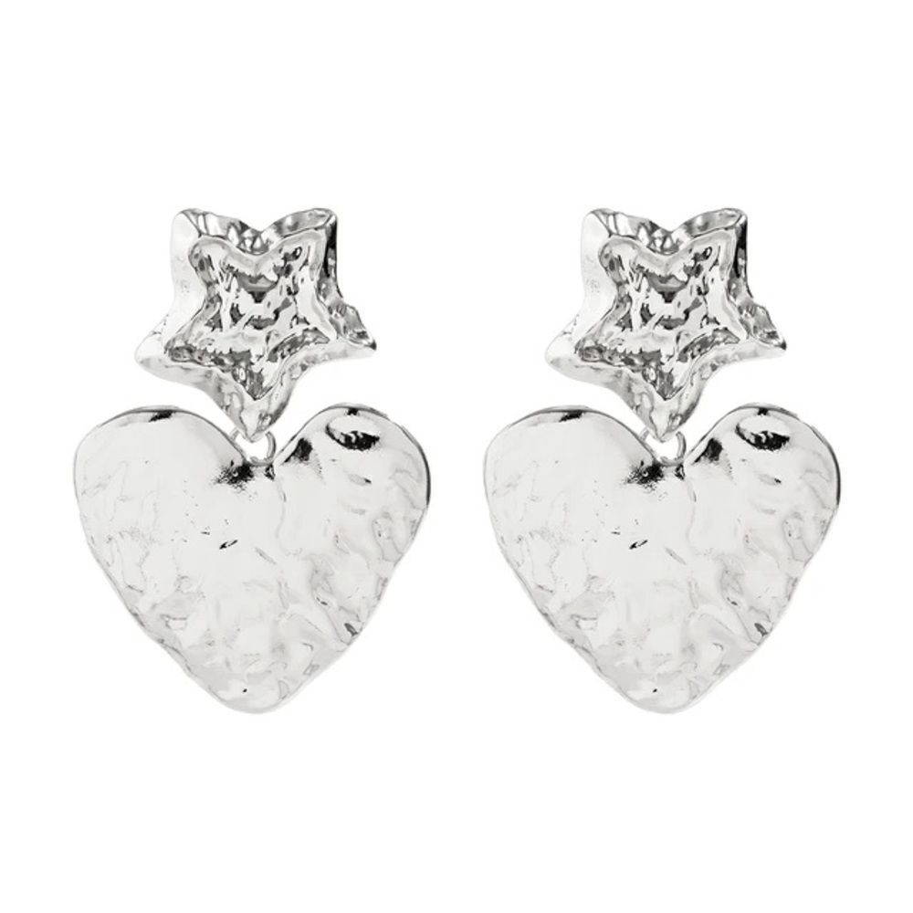 Silver Heart and Star Earrings #1665